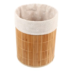 Levemolo 1pc Bamboo Trash Can Round Trash Can Collapsible Garbage Can Garbage Cans Woven Rubbish Container Clothes Storage Organzier Waste Bins Laundry Basket Sundries Bucket Clothing