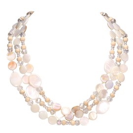 Firstmeet Boho Layered Natural Shell Choker Vacation-Style Summer Beach Glass Beads Strand Necklace(XL-1300-White)