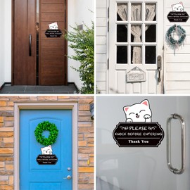 Please Knock Sign for Door, UV Resistant Self Adhesive Vinyl Funny Please Knock Before Entering Sign for Office or Home (CAT)