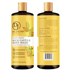 DR.JACOBS NATURALS Dr. Jacobs Naturals Pure Castile Liquid Soap - Natural Face and Body Wash, Almond Honey 32 oz.