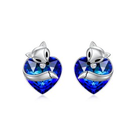 Fox Earrings for Women 925 Sterling Silver Fox Stud Earrings Jewellery with Crystal, Fox Jewellery Gifts for Women Girls Fox Lovers, Sterling Silver