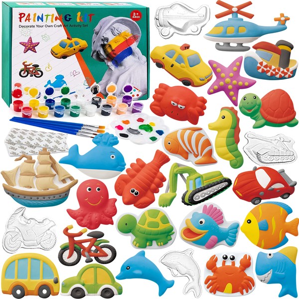 KODATEK 80 Pieces Crafts for Kids Ages 4-8, Kids Arts and Crafts Painting Kit, Paint Your Own Figurines, Kids Activities DIY Toys, Ceramics Plaster Painting Set, Gifts for Kids Crafts