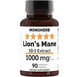 MONOHERB Extracto De Hongo Melena De León 1000 Mg - 90 Cápsulas Vegetarianas 90 Unidades (Paquete De 1)                                               