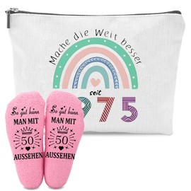 Geschenke Zum 50 Geburtstag Frau, Inklusive Kosmetiktasche Und Socken, Geschenk 50 Geburtstag Frau, 1975 Geschenkideen Für Damen Ehefrau Mutter Oma Tochter Schwester Freundin