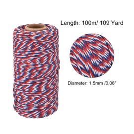 MECCANIXITY Twine Packing String Wrapping Cotton Twine 100M/109 Yard Red Blue and White Rope for Gift Wrapping, Christmas Twine