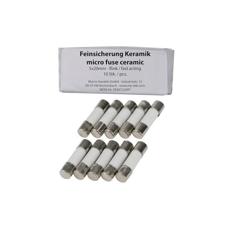 SeKi Ceramic Fuse 12 A, 5 x 20 mm, Quick,