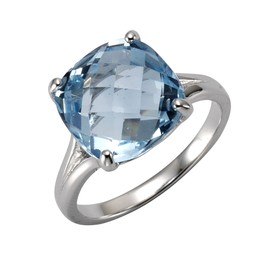 Zeeme Gemstones 358271173 Women's Ring 925 Sterling Silver Shiny Blue Topaz White, Sterling Silver, Topaz