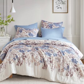Madison Park Essentials Twin Comforter Set with Sheets, Floral Bed in A Bag Microfiber Comforter for Twin-Size Bed, Shabby Chic Twin Bedding Set Diamond Printed Sheet, Luna, Twin, Blue 5 Piece