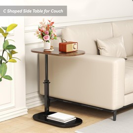 YFGNOEMI C Shaped End Table, Adjustable Height Couch Side Table, Horizontal 360°Swivel Small Couch Side Tables That Slide Under, C Shaped End Table TV Tray Table for Couch