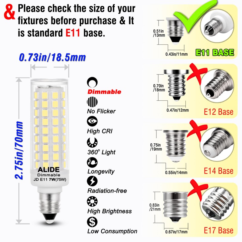 JDE11 Led Bulbs 120V 75W Halogen Candelabra Bulbs Equivalent Dimmable,T3