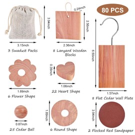 Tigvio 80-Pc Cedar Blocks for Clothes Storage: Blocks, Planks, Hooks, Rings, Balls, & Sachets for Closet, Drawer, Bookshelf & Shoe Protection - Natural Cedar Scent (Pack of 80)