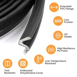 40 Feet Extra Thick Door Weather Stripping, FlyCoco Black Replacement Weather Stripping Door Seal, Soundproof Door Seals for Exterior Doors Easy Install Frame V Shaped Block Cold Air Light