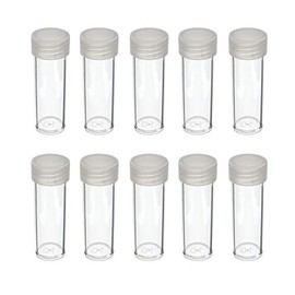 DOMAGRON Coin Storage Tubes, Round Clear Plastic w/ Screw-on Tops for Dimes (Quantity of 10 tubes)