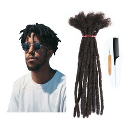 10 Inch 20 Strands Loc Extensions Human Hair for Women Men Can be Dyed Bleached Curled Twisted 100% Real Hair Full Handmade Permanent Dreadlock Extension 0.6cm Width