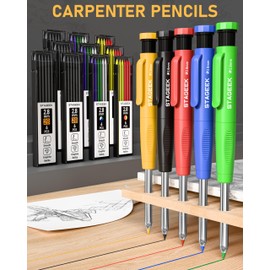 STAGEEK 49 Pack Carpenter Pencil Set with Sharpener, Carpenter Pencils with Deep Hole Long-Nib Marker Pens, Carbide Scribe Tool & Construction Pencil for Architect Woodworking with Case