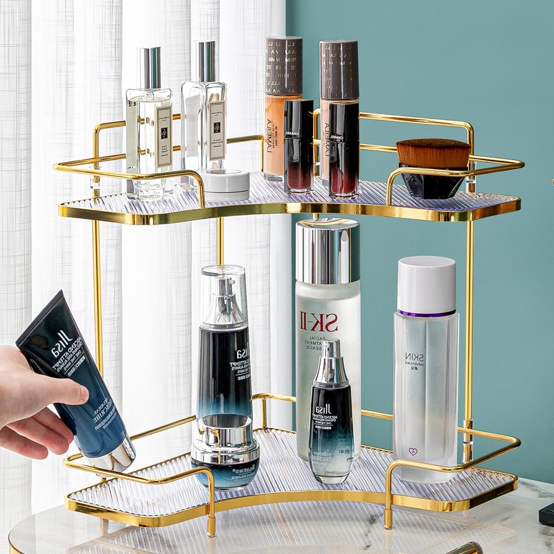 Seoneiro 2 Tier Corner Bathroom Counter Organizer, Cosmetic Skincare Organizer,