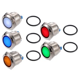 X AUTOHAUX 5 Pcs LED Indicator Light 22mm 12V AC DC Metal Shell Waterproof Pilot Dash Signal Lamp for Car Truck Boat Interior Multicolored