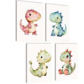 mojoliving Pictures for Children's Room Boys Baby Room Poster Set Wall Pictures Nursery Girls Baby Room Decoration Pictures for Baby Room Decoration (Dino Babies)