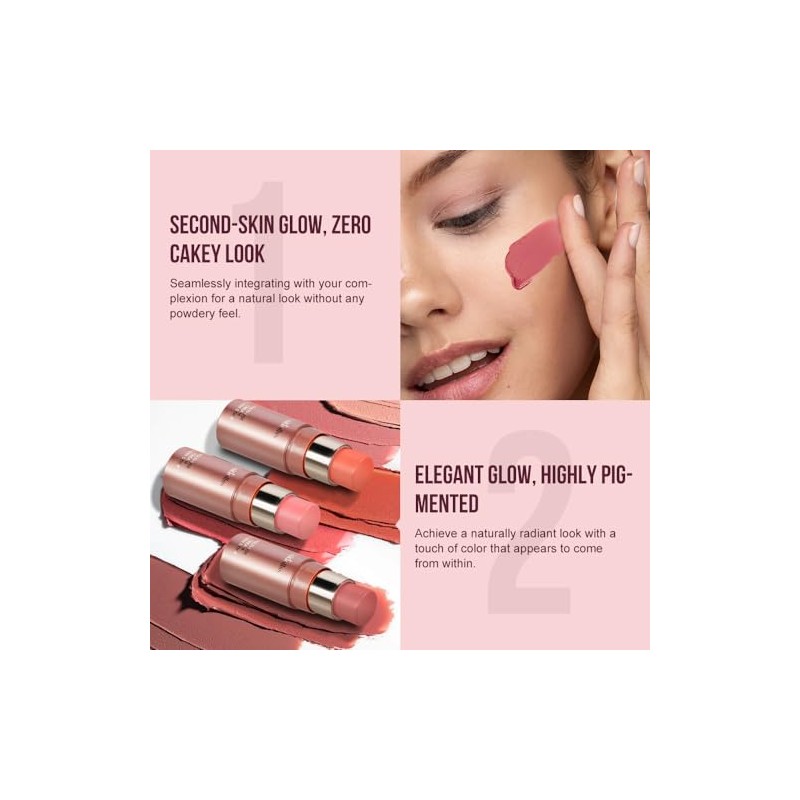 Multi-Use Makeup Cream Blush Stick, Unidollss 3-in-1 Buildable Contour Bronzer