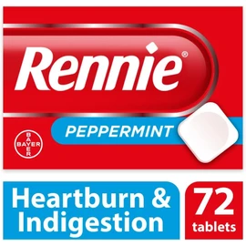 Rennie Antacids, Peppermint Flavour Heartburn Relief and Indigestion Tablets, Fast and Effective Relief for Acid Reflux, 1 Pack of 72 Tablets