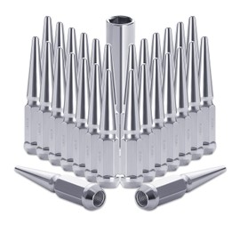 Lichamp 32pcs M14x1.5 Spike Lug Nuts for Trucks, Partial Compatible with Ford F250 F350 Super Duty and Chevy Silverado 1500 2500 3500, Chrome Hex Turner with Cone Seat