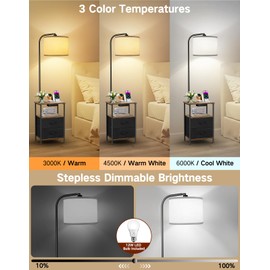 OUTONLIFE Floor Lamp with Table, 2 Drawers & Remote, Side End Table with Charging Station, Dimmable Nightstand with 3 Color Temperature, 1-Hour Timer, 12W LED Bulb, for Living Room, Bedroom