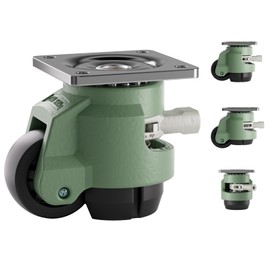 Leveling Casters Wheel with Ratchet Handle Height Adjustable Plate Casters Set of 4 Total Load Capacity 3300 Lbs Heavy Duty Industrial Retractable Casters for Machine, Workbench.