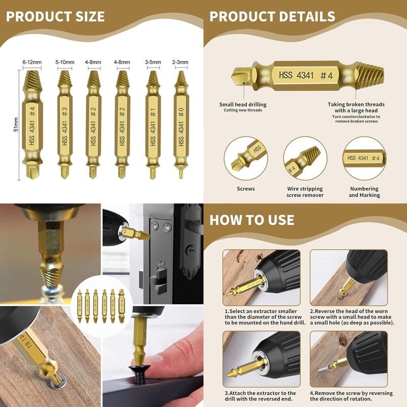 AYMBH Set 6-Piece HSS Drill Bit Kit for Stripped, Rusted,