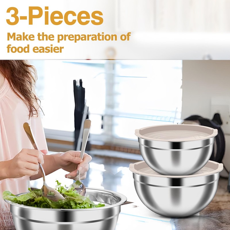 TeamFar Mixing Bowls, Stainless Steel Nesting Salad Bowls with Airtight