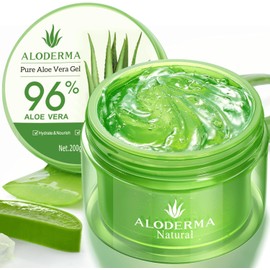 USDA Organic Aloe Vera Gel by Aloderma - 96% Pure Organic Aloe 7 oz; Made from fresh Aloe vera leaves, Not freeze-dried powder. (7 oz)