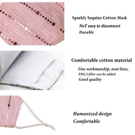 MLGDA Sparkly Sequins Face Cover Glitter Cotton Sequin Masc Masquerade Face Covering (C-light pink 1)