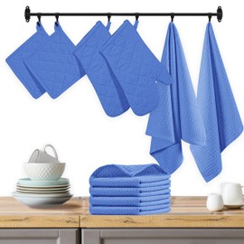 Native Fab 10-Piece Kitchen Set - 100% Cotton Dishcloths & Kitchen Towels, Heat Resistant Oven Mitts & Potholders, Soft, Absorbent & Durable, Great for Chefs Cooking, Baking, Everyday Use - Sky Blue