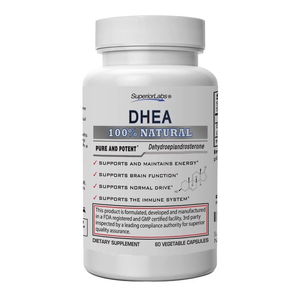 Superior Labs – Extra Strength Natural DHEA – Non-GMO 100 mg Dose, 60 Vegetable Capsules – Promotes Healthy Aging in Men & Women – Helps Restores Youthful Energy Levels