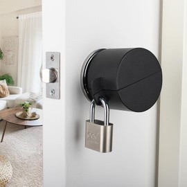 Dakekou Door Knob Lockout Device, Metal Black Cover to Disable The Doorknob/Faucet/Valve, Prevents Turning of Door Knob and Access to Keyhole, Prevents Operating The Knob (with Padlock)