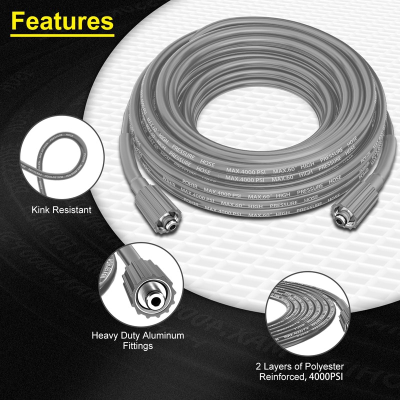 POHIR Pressue Washer Hose 25ft x 1/4", Upgrade Super Flexible