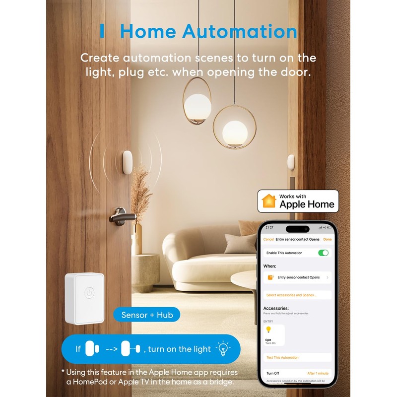 Meross WLAN Door and Window Sensor, Requires meross Hub, Mini