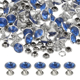 PATIKIL 9mm Leather Rivets, 70 Sets Rhinestone Rivet Studs Double Cap Spikes Rivet for Leather Crafting for Decor Repair DIY Clothing Belts Bags Shoes, Light Blue Silver Tone