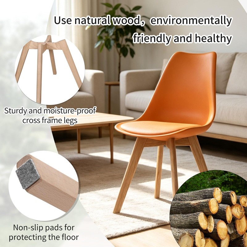 Upholstered Dining Chairs Set of 4 Pu Leather Orange Chairs