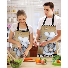 Black and White Checkered Plaid Bib Aprons for Women With Pockets,Rustic Chef Gnomes Chef Kitchen Decor and Accessories Waterproof Canvas Chef Kitchen Cooking Apron for Painting/Dishwashing