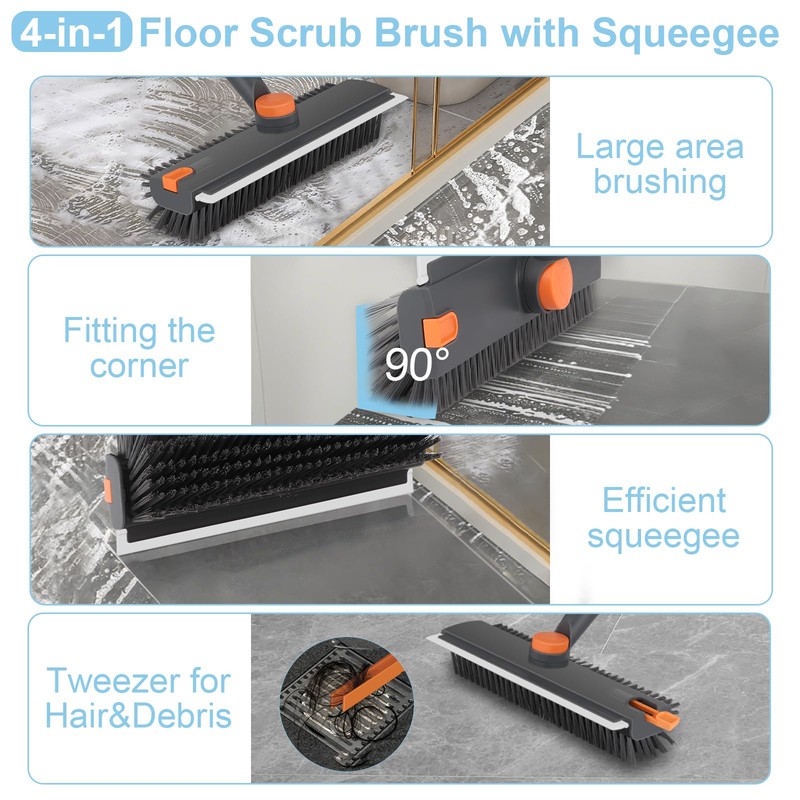 Floor Scrub V Brush with Long Handle 4 in 1