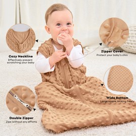 FIEMOL Baby Sleeping Bag 18-24 Months 1.5 TOG Toddler Sleeping Bag 2 Years with Plush Dots, Soft Baby Sleep Sack Cotton 2-Way Zipper, Baby Wearable Blanket Brown&Coffe 2 Pack