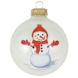 Glass Christmas Tree Ornaments - 67mm/2.63" [4 Pieces] Decorated Balls from Christmas by Krebs Seamless Hanging Holiday Decor (Porcelain White and Flame Red with Snowman)