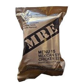 Genuine USGI Individual MRE [Meal, Ready to Eat] Inspection Date 01/2024 or Newer - You Choose Menu - Complete Ration with Entree, Snacks, Dessert, Drink Mix, Utensils, Condiments and FRH. (#15 Mexican Chicken Stew)