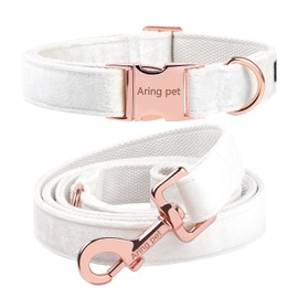 ARING PET Dog Collar and Lead Set, White Velvet Dog Collar and Leash with Metal Buckle, Comfortable and Adjustable Pet Collar Set for Boys&Girls Dogs, X-Small
