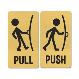 Ten Four Distributions Pull Push Brushed Aluminum Restroom, Bathroom, Business Door/Wall Signs (Gold)