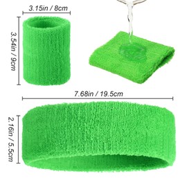 8 Sets 80s 90s Neon Sweatbands Wrist Sweat Bands Workout Cotton Headbands Terry Cloth Absorbent Nonslip Stretchy Head Wrist Wicking Wristband for Men Women Party(Fruit Green)