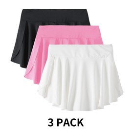 Hvididan Skorts Girls 3 Pack, Black+White+Pink Size 7-8 Girls Athletic Skirts for Tennis Golf, Butterfly Flowy Shorts for Kids, Shorts with Pocket
