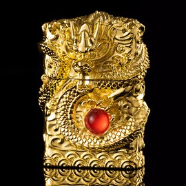 Dragon Lighter Premium Kerosene Soft Flame Lighter with Adjustable Flame, Refillable, Windproof and Pocket Size for Outdoor Camping, Travel, and Household Use (Gold)