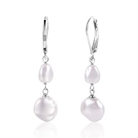 ALEXCRAFT Silver 925 Hanging Earrings for Women, Small Beads Hanging Earrings, Hypoallergenic Pearls Drop Earrings, Pearl Pendant Earrings, Small Huggie Hoop Earrings for Women Girls, Silver