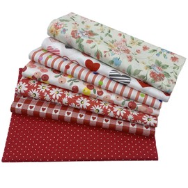 EDGEAM Cotton Fabric, Sold by the Metre, Fabric Package, Patchwork Fabric, Cotton Fabrics for Sewing, 7 Pieces, 50 x 45 cm for Sewing Fabrics, DIY Crafts, Scrapbooking (Red, 50 x 45 cm)